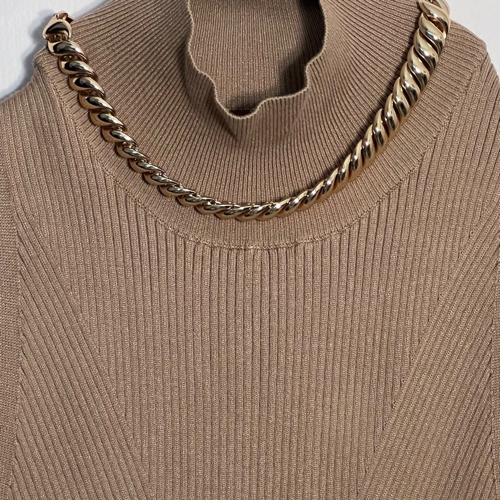 Anthropologie Knit Mock Turtle Neck Midi Tan Cedar Sweater Dress Size XS - Picture 8 of 12